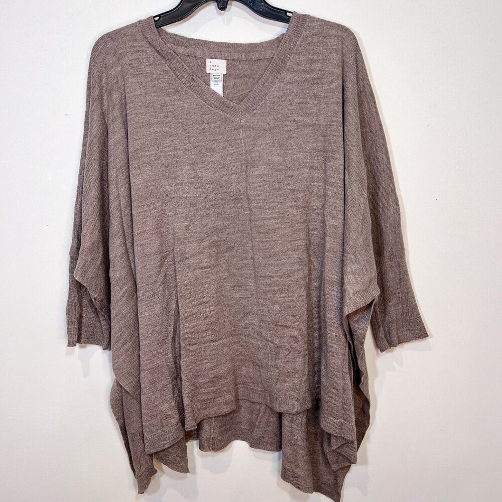 A New Day Sweater Brown V Neck Batwing Sleeve Pullover Poncho‎ Cape One Size - Picture 7 of 11